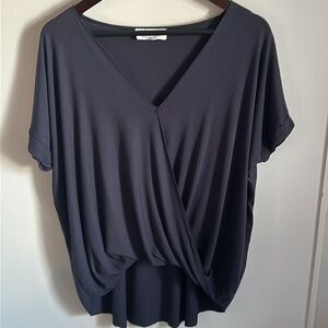 New - Women’s Flattering Crepe Faux Wrap Short Rolled Cuff Sleeve Blouse